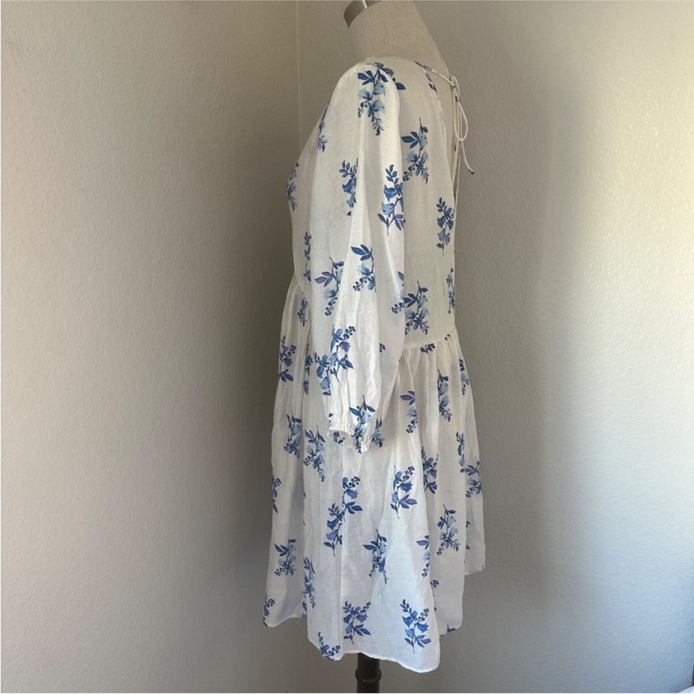 NWT H&M Pullover Dress V Neck Lightweight  White Blue Floral Print Sz S - Picture 4 of 7